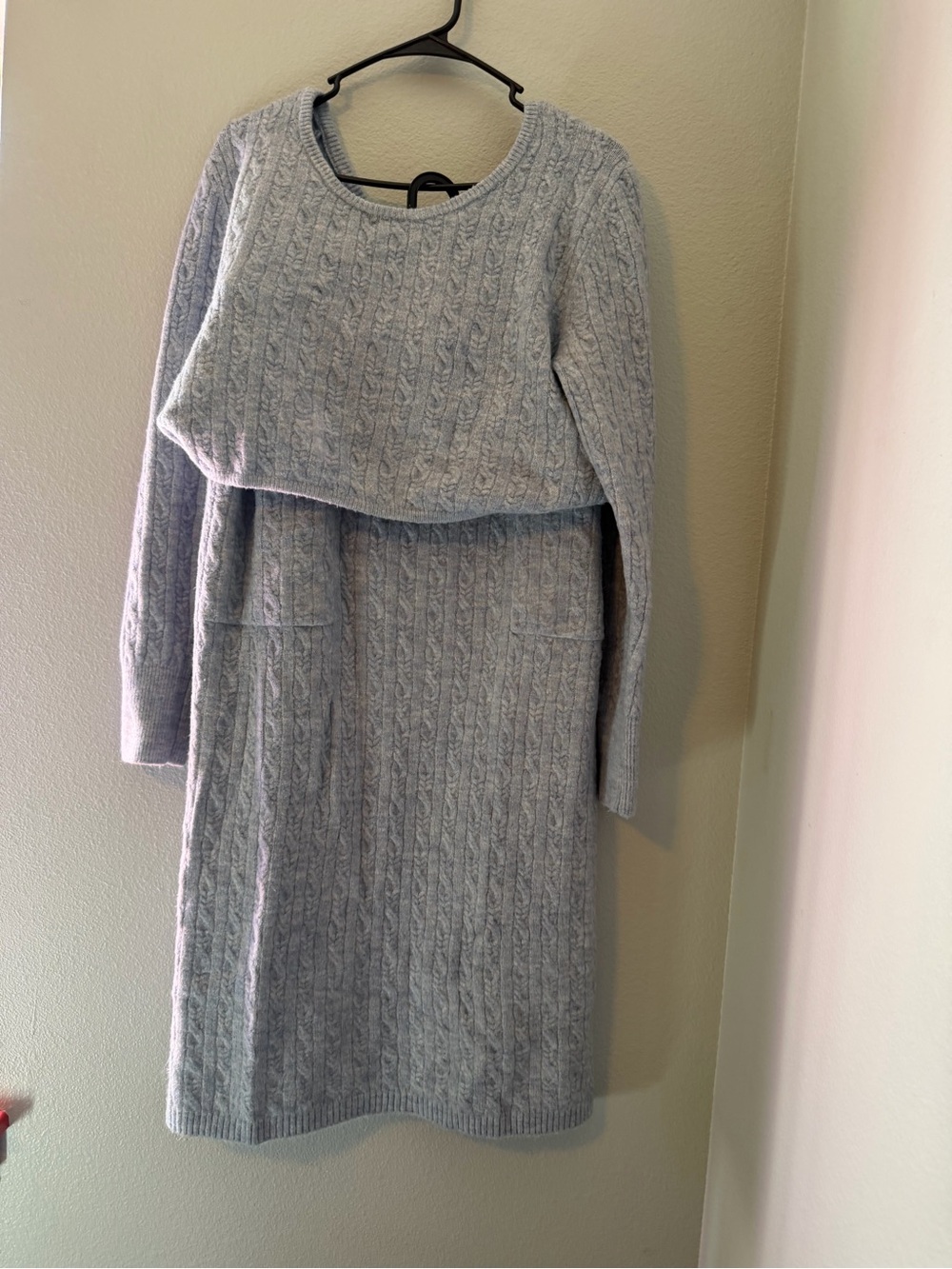 Cable-Knit Long Sleeve Midi Dress in Light Gray
